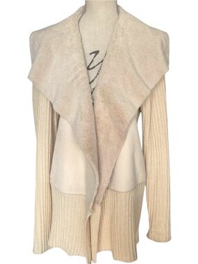 Katherine Barclay Cream Open-Front Faux Suede Plush Draped Collar Sweater (XL)